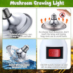 Meonum 1 Pack Hanging Mushroom Grow Light, E27 LED Grow Lamp for Indoor Plants, Decorative 6000K Blue & 5000K White Spectrum, 4.9FT Cord with Switch, Unique Mushroom Plant Light
