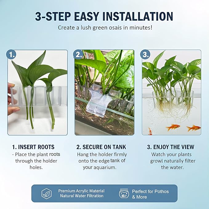 2 Pack Hanging Aquarium Plant Holder – 7-Hole Fish Tank Plant Pot for Pothos & Aquatic Plants, Floating Plant Corral, Aquascape Decor, Rim Plant Holder (Transparent)