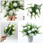 Fake White Dandelion Flowers Simulated Ball Flower Ornaments, Artificial Plant Plastic Faux Greenery Indoor Home Decor Outdoor Garden Wedding Party Christmas Vase Planter Filler DIY Decoration 4 Pack