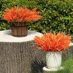 20 Bundles Artificial Plants Outdoor, UV Resistant Fake Flowers, Realistic Faux Lavender Shrubs for Porch Garden Window Box Home Decoration (Fall Orange-red)
