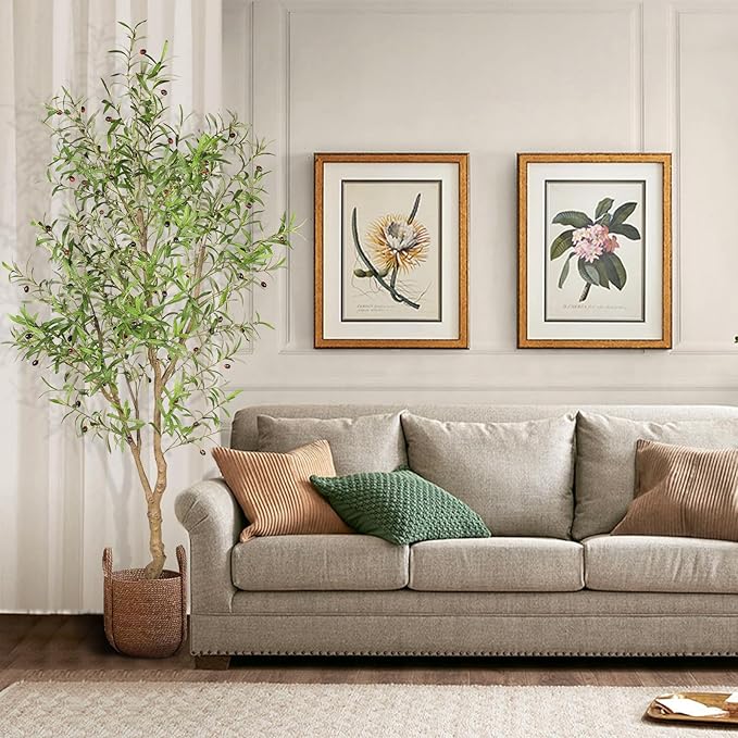 7ft Faux Olive Tree - Fake Potted Olive Silk Tree with Planter Natural Olive Branches and Realistic Leaves Artificial Tree for Home House Office Decor Indoor