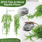 RAINFLOW 2PCS Reptile Plants for Terrarium - Fake Hanging Terrarium Plants, Artificial Boston Fern for Bearded Dragon Snake Geckos Hermit Crab Lizard Chameleon Turtle Reptile Decor(L31.5)