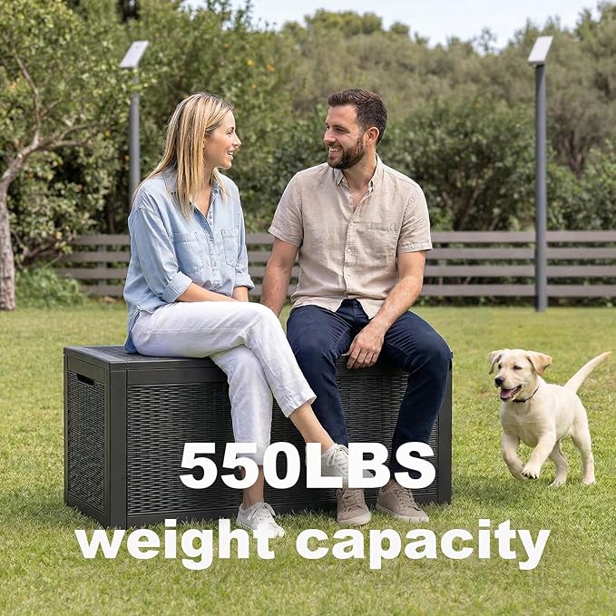 PatioZen 100 Gallon Resin Deck Box, Lockable Patio Outdoor Storage Box for Furniture, Garden Tools and Tools Storage, Waterproof Outside Storage Boxes - Black