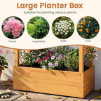 Happygrill 60" Raised Garden Bed with Trellis, Wood Planter Box w/Hanging Roof, 2 Side Trellises, Open-Ended Base for Flower, Climbing Plant, Plant Container for Garden