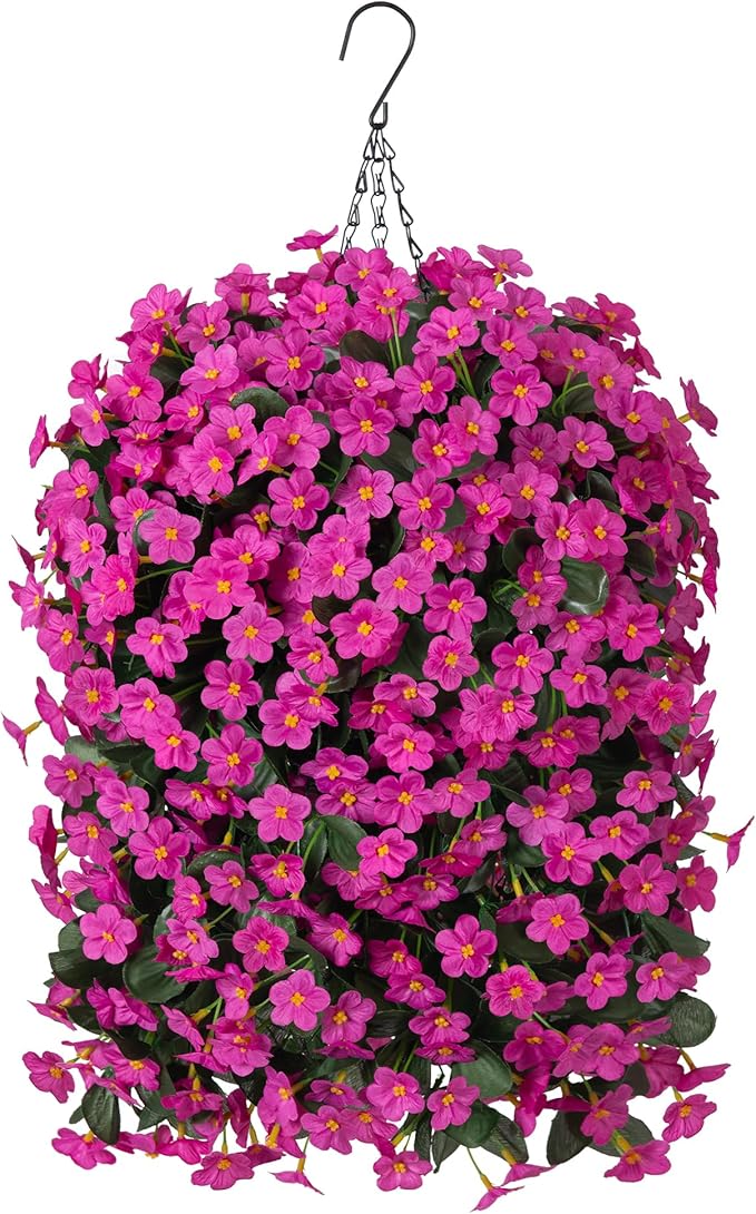 Artificial Silk Hanging Flowers Plants Baskets for Outdoor Decoration, Spring Outside Decoration, Fake UV Resistant Look Real Fuchsia Orchid Trailing Vines for Porch Patio Home