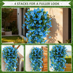 4-Pack Fake Hanging Plants, Faux Hanging Plant Artificial Greenery for Living Room Bedroom Boho Wall Shelf Indoor Outdoor Decor (Blue Morning Glory)