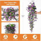 Artificial Hanging Flowers for Outdoors, 2 Pcs Fake Hanging Plant Spring Summer Decor, UV Resistant No Fade Faux Silk Daisy Flower for Planter Front Door Porch Patio Yard Garden(Double Purple)