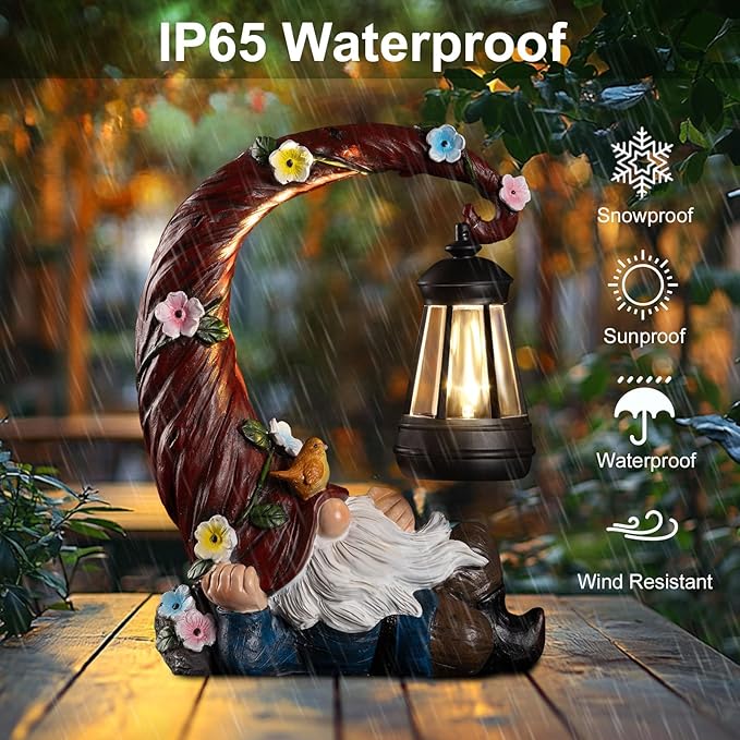 twinbling Garden Gnomes Outdoor Statue with Solar Light, Waterproof Resin Gnome Decor, Funny Garden Sculptures for Patio Lawn Yard, Mom Gifts for Mother’s Day Housewarming