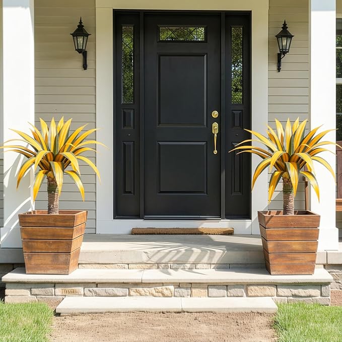 Artificial Green Edged Gold Leaf Spiny Agave Plant with 23 Leaves, 31.49in Faux Agave for Indoor & Outdoor Home Decor Perfect for Porch Living Room Bedroom Patio & Office（2 Pack）