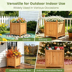 Set of 2 Fir Wood Square Planter Boxes, 18" Extra Large Outdoor Flower Box with Removable Drainage Base & Non-Woven Liner, Rustic Wooden Planters for Patio Garden Balcony, Wood Bucket Planter