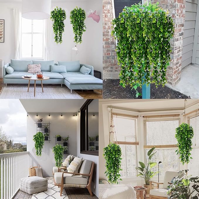 Hanging Fake Plants,4 Pcs Faux Eucalyptus Leaf Greenery Vine Plant Faux Plants Fake Ivy Room Decor Home Garden Wedding Party Indoor Outdoor Decorations (Fake Vines)