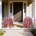 Fake Artificial Hanging Flowers for Outdoors Fake Plants Decoration, 2 Bundles Faux Silk Colorful Daisy Eucalyptus Realistic UV Resistant for Outside Home Planter Porch Patio Yard Decor(Rose Pink)