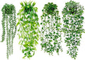 Palonu 4 Pack Faux Artificial Hanging Plants, Fake Potted Greenery with Eucalyptus Vine, Mandala, Pea Pod Leaves & String of Pearls in Pots for Office, Living Room, Bathroom, Indoor & Outdoor Décor