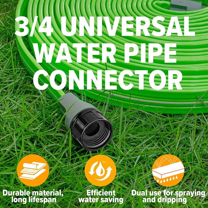Heavy Duty Sprinkler Soaker Hose 30 FT, Flat Garden Hose with Holes, Efficient Flexible Irrigation Hose for Yard, Lawn and Garden, Includes Stakes (15FT x 2Pack)