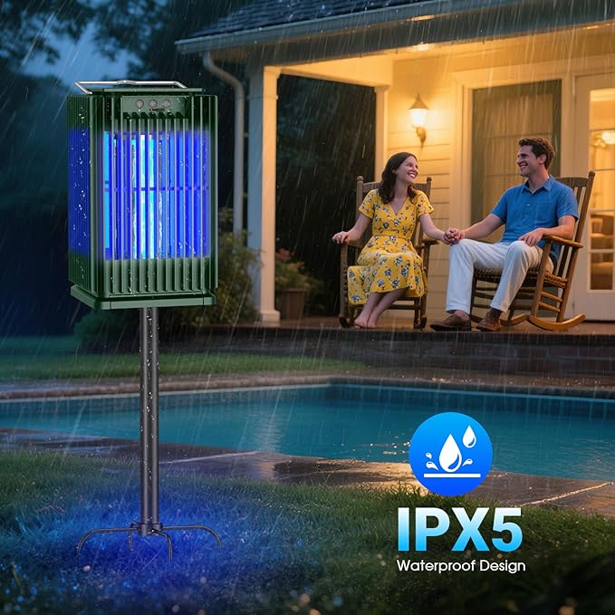 Solar Bug Zapper Outdoor, Solar Mosquito Zapper Outdoor with Ground Bracket, Cordless Waterproof Fly Zapper with Illuminated Light, 5000mAh Rechargeable Mosquito Killer