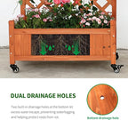 2 Pcs Wooden Planter Boxes with Trellis: Four Universal Wheels for Easy Mobility, 37.6" H x 27.5" W x 13" D,Perfect for Outdoor Climbing Plants on Patios, Balconies & Gardens