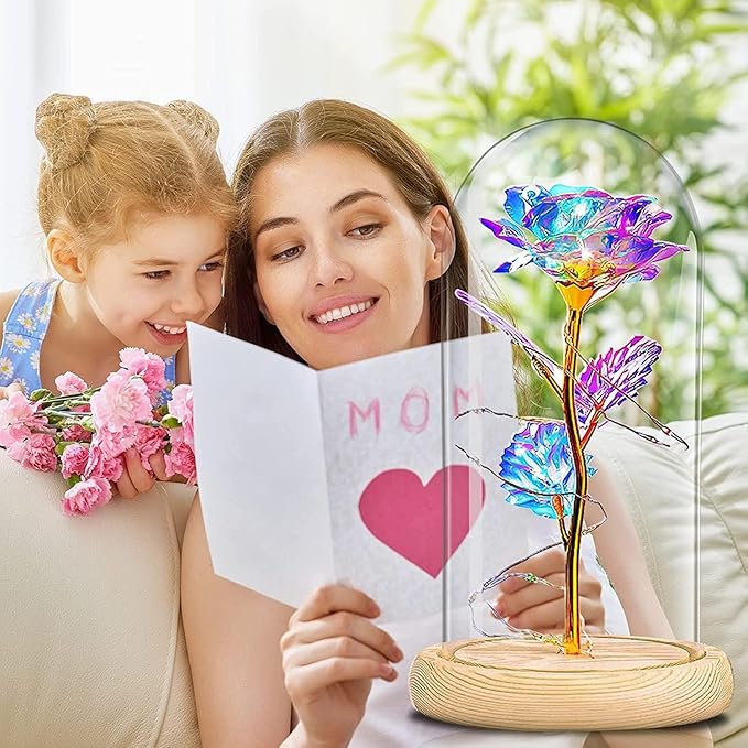 QUNPON Mothers Day Rose Gifts for Mom,Birthday Gifts for Women,Mother Day Flower Gifts for Mom from Daughter,Rainbow Mothers Day Rose Flower Gifts for Sister,Mother,Her,Grandma