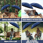 2 PACK Beach Umbrella with Clamp, 360 ° Adjustable Umbrellas for Chair, UPF50+ Umbrella for Beach Chair, Patio Chair, Wheelchair, Camping Chair, Golf Carts (Chair Not Included)