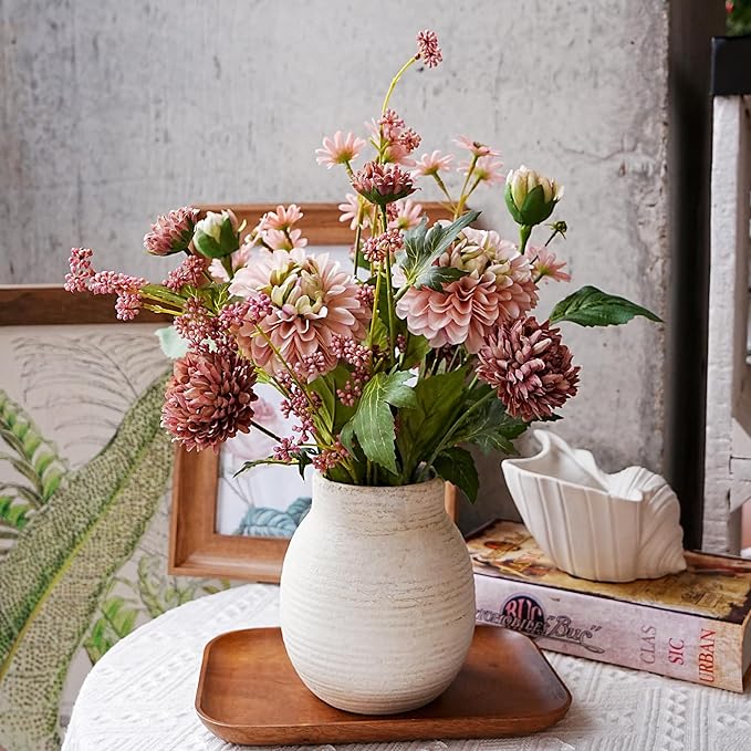 Jahe Fake Flowers Mixed Bouquet, Artificial Flowers with Paper Pulp Planter, Silk Faux Flowers with Vase Home Decor Arrangement, Office Dining Decor, Table Centerpieces, Nude Pink