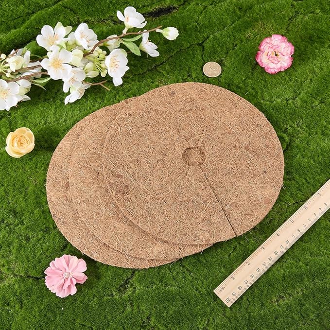 CREATCABIN 3Pcs Coconut Fiber Mulch Ring 23cm Tree Plant Protector Mat Natural Coco Coir Tree Protection Ring Plant Pot Soil Cover Disc Plant Cover for Indoor Outdoor Trees Plants Landscaping