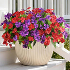 Artificial Impatiens Flowers for Outdoors, 6 Bundles Silk Fake Flowers for Spring Summer Decoration, UV Resistant Faux Plants Plastic Bouquet for Home Planter Porch Patio Yard Decor(Red Purple)
