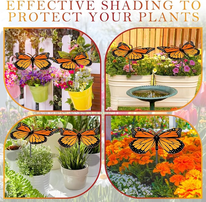 Novabright Metal Butterfly Pattern Plant Umbrellas 14 x 23.6 Inch Small Outdoor Plant Shade Butterfly Design Garden Umbrella for Flower Shade Cover Sunshade Disk Outdoor for Potted Decor
