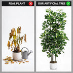 Garvee Artificial Umbrella Tree Plant, 4 ft Tall Faux Schefflera Tree in Black Pot, Large Fake Potted Decorative Plant for Indoor Home Office Decor, Housewarming Gift