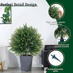 2 Pack Artificial Cedar Topiary Trees with Ground Spike, Fake Pine Shrubs Bushes, UV Resistant Faux Evergreen Cypress Tree Plants for Indoor Outdoor Planters Front Porch