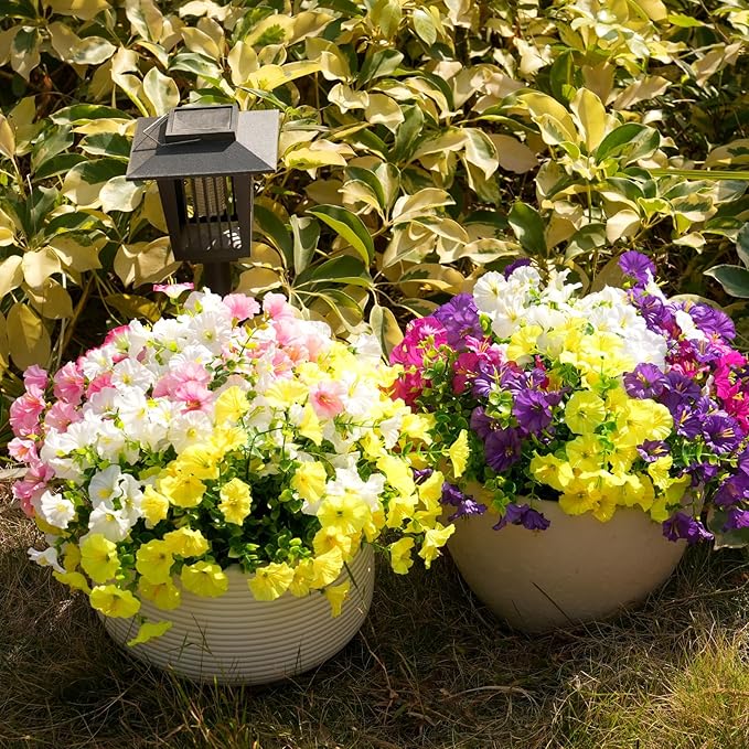 Fanfantoey Artificial Silk Morning Glory Faux Flowers for Porch Patio Gardens Home Decor, 4 Mixed