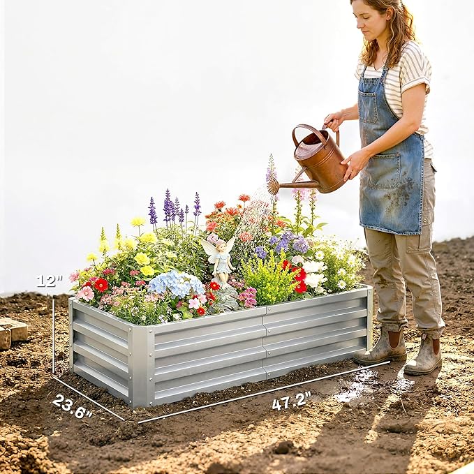 Outsunny Galvanized Raised Garden Bed, 4' x 2' x 1' Metal Planter Box, for Growing Vegetables, Flowers, Herbs, Succulents, Silver