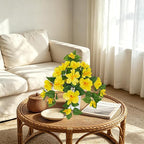 Briful Artificial Hanging Hibiscus Flowers Potted Plant – Faux Tropical Hibiscus with Silk Petals & Lush Leaves – White Square Pot – Yellow Fake Flower for Indoor Outdoor Porch Patio Decor