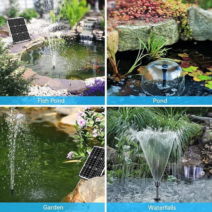 POPOSOAP Solar Fountain Pump, 45W Solar Pond Pump Kit with 340GPH Flow Rate Adjustable, PVC Tubing Solar Powered Water Pump for Outdoor Fountains, Garden, Ponds, Pools, Fish Tank, Backyard P145H