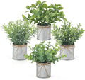 Mkono 4 Packs Small Fake Plants in Farmhouse Galvanized Pots Table Centerpiece Mini Potted Artificial Plants Faux Eucalyptus for Shelf Office Rustic Home Decor (Gray, Mini-6" H)