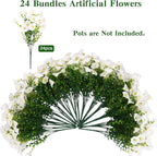 CEWOR 24 Bundles Artificial Flowers for Outdoor Indoor, Fake Silk Morning Glory with Eucalyptus Leaves, Faux Flower for Garden Front Door Porch Planter Patio Home Decor (White)