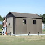 Patiowell 8 x 12 FT Plastic Outdoor Storage Shed with Floor, Resin Shed with Window and Lockable Door for Garden, Backyard, Tool Storage Use, Easy Assemble, Gray (Kick-it Shed)