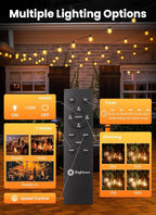 Brightown 108FT 52LED Solar String Lights Outdoor with Remote & USB Port, Shatterproof Bulbs, Dimmable & Timable, 3 Modes, Patio Lights Solar Powered with Mount Clips for Camping Backyard Garden Decor
