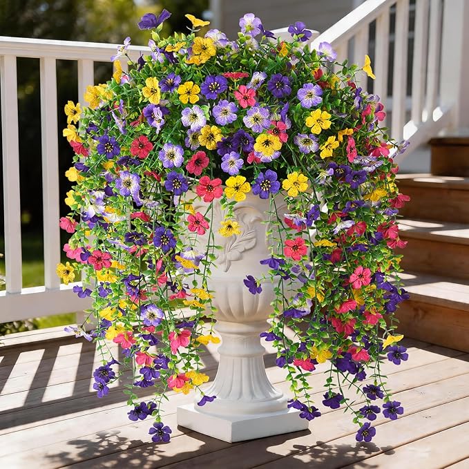 Artificial Faux Flowers Plants for Outdoor Spring Summer Decoration, 2PCS Fake Silk Daisy Flowers No Fade UV Resistant Realistic for Outside Home Planter Porch Patio Balcony Yard Decor (Mixed)