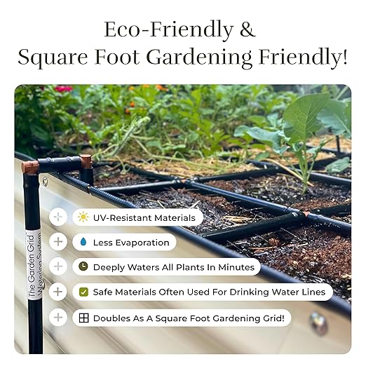 Garden Grid Watering System, 4x6 | Square Foot Gardening Grid & Irrigation in One | Pre-Assembled Watering Grid and Square Foot Garden Style Planting Template | USA-Made Quality | Standard 44"x66"
