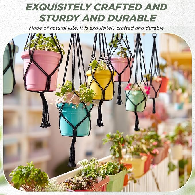EBOOT 3 Pack 33 41 48 Inch Large Macrame Plant Hanger Rope to Hang Flower Pot Plant Holder for Indoor Outdoor Decorations, 4 Legs (Black)