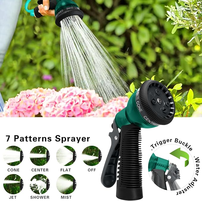 Coil Hose 25FT EVA Coil Garden Hose With 3/4'' Brass Connector Coiled Water Hose Lightweight And No Kink Includes 7 Patterns Spray Nozzle For Outdoors Lawn Watering Car Washing
