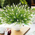obbsie 36 Bundles Artificial Plants Outdoor, 18.2" UV Resistant Faux Monkey Grass Greenery Stems No Fade Faux Plastic Flowers Shrubs for Home Weddings Garden Porch Front Patio Office Decor- White