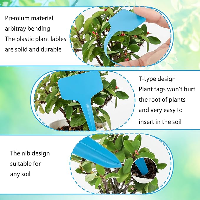 Plant Labels Tags 200Pcs T-Type Plant Markers Plastic Plant Label Tags Garden Labels Tags Plant Labels for Outdoor Garden Waterproof Plant Label Identification Stakes with Permanent Marking Pen (Blue)