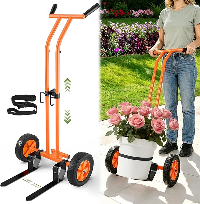 Plant Caddy with Wheels, Heavy Duty Rolling Plant Dolly, Potted Plant Mover with Adjustable Grabbing Arm & Suction Cups, Garden Pot Mover Trolley Cart with Strap for Indoor Outdoor Planters