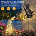 Solar Watering_Can Lights with Fairy & Flowers, Outdoor Garden Decor with Cascading String Lights, Waterproof Solar Powered Hanging Lantern for Patio Yard Pathway, Gift for Mom Cat Lovers Gardeners