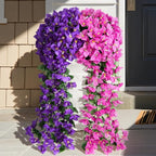 ATTGREAT Artificial Bougainvillea for Outdoors Faux Plants UV Resistant Flowers Fake Plastic Plants Realistic Silk Flowers for Porch Planter Garden Hanging Decoration, 2Pcs (Purple & Purple Red)