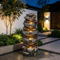 Solarbloom 38.9" H Large Outdoor Fountain, 5-Tier Cascading Rock Waterfall Fountain with LED Lights, Freestanding Water Feature for Garden Patio Backyard Porch Decor