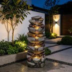 Solarbloom 38.9" H Large Outdoor Fountain, 5-Tier Cascading Rock Waterfall Fountain with LED Lights, Freestanding Water Feature for Garden Patio Backyard Porch Decor