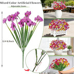 Uieke Artificial Flowers for Outdoors, 72 Bundles UV Resistant Faux Flowers No Fade Fake Plastic Plants for Outside Indoor Home Garden Porch Wedding Spring Summer Decor(Mix Color)