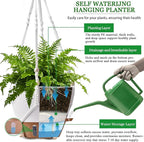 10 Inch Hanging Planters for Indoor Plants, 2 Pack Self Watering Hanging Baskets Flower Pots with Drainage Hole, Visual Reservoir & 2 Kinds of Plant Hanger for Outdoor Garden Home Decor (White)