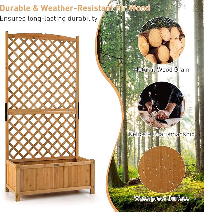 Giantex 2 Pcs Planter Raised Bed with Trellis, 71" Wooden Garden Bed, High Trellis for Plant Flower Climbing Pot Hanging, Indoor & Outdoor Planter Box for Yard, Garden, Balcony